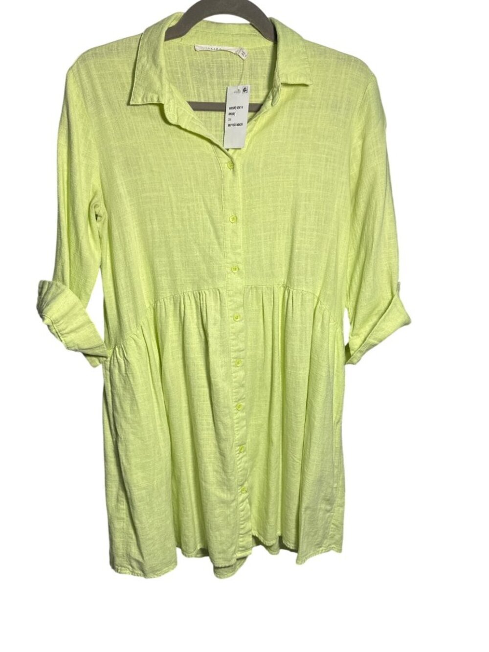 NWT Ellison Chartreuse Lime Linen Blend Babydoll Tunic Dress S